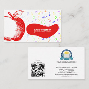 Fun & Friendly Teacher Red Apple Sketch Hand Drawn Business Card