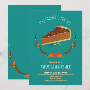 Fun Friendsgiving Pecan Pie Teal Holiday Invitation