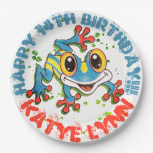 Fun Frog Personalized Party Colourful Paint Splash Paper Plate