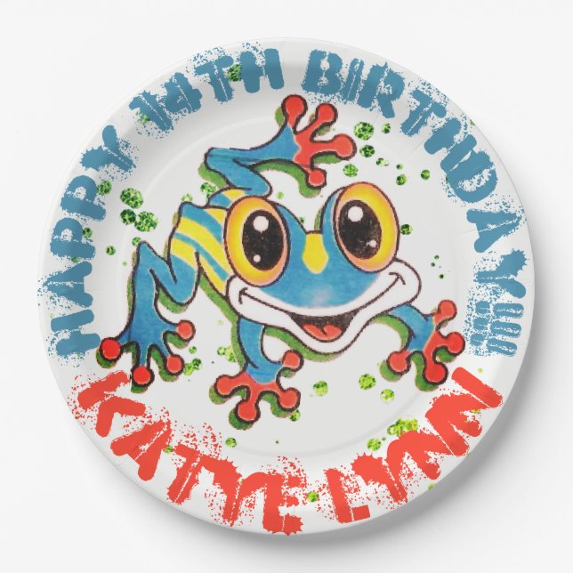 Fun Frog Personalized Party Colourful Paint Splash Paper Plate (Front)