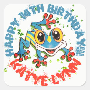Fun Frog Personalized Party Colourful Paint Splash Square Sticker