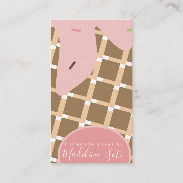 Fun Frosting Dripping Cake Bakery Waffle Pink Business Card (Front)