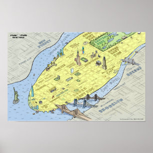 Fun Fun Map of New York City Poster Wall Print