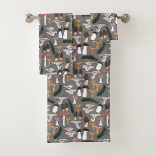 Fun Fungi Mushroom Fern Pattern Bath Towel Set