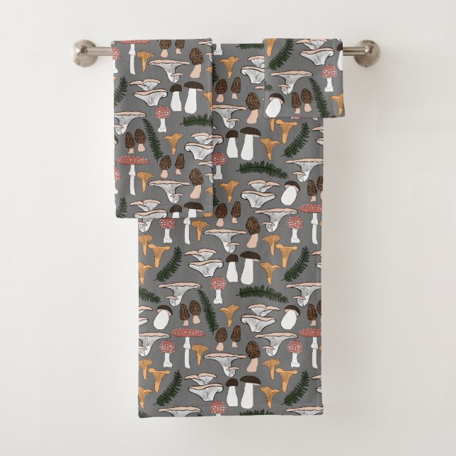 Fun Fungi Mushroom Fern Pattern Bath Towel Set (Insitu)