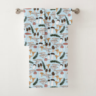 Fun Fungi Mushroom Fern Pattern  Bath Towel Set