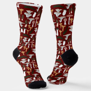Fun Fungi Mushroom Fern Pattern Foraging Socks