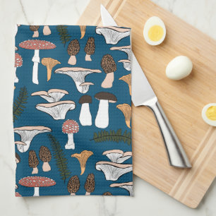 Fun Fungi Mushroom Fern Pattern Kitchen Towel