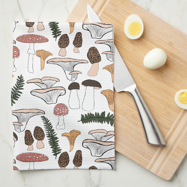 Fun Fungi Mushroom Fern Pattern  Kitchen Towel (Quarter Fold)