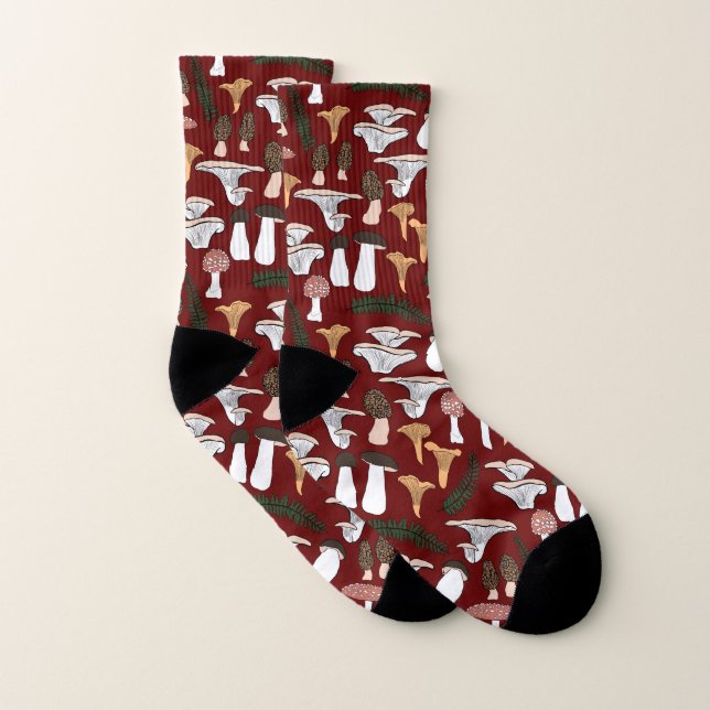 Fun Fungi Mushroom Fern Pattern  Socks (Pair)