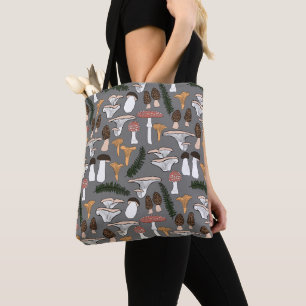 Fun Fungi Mushroom Fern Pattern Tote Bag