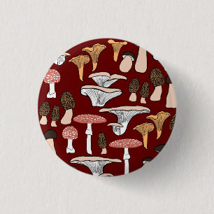 Fun Fungi Mushroom Pattern  1 Inch Round Button