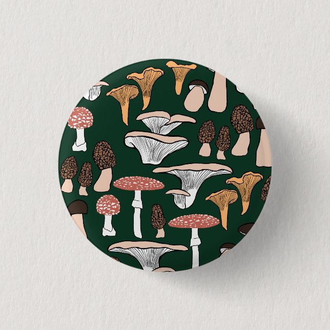 Fun Fungi Mushroom Pattern   1 Inch Round Button (Front)