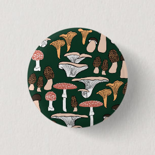 Fun Fungi Mushroom Pattern 1 Inch Round Button