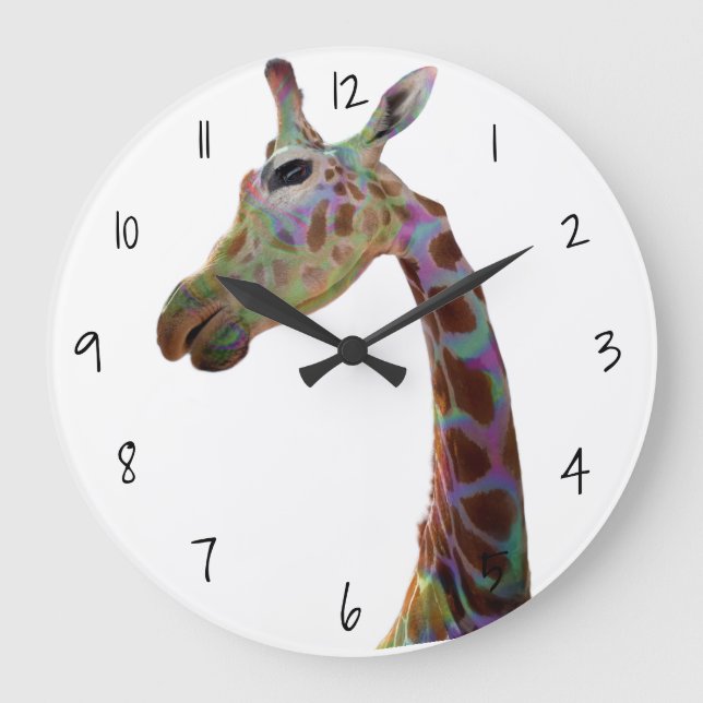 Fun funky colourful giraffe Acrylic Wall Clock (Front)