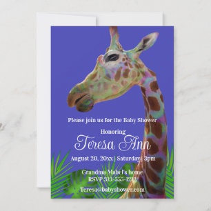 Fun funky colourful Giraffe baby shower Invitation