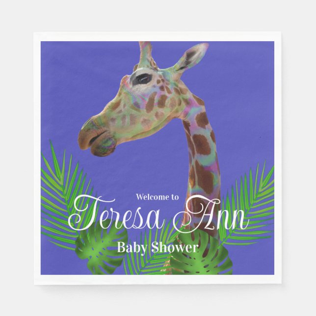 Fun funky colourful Giraffe Baby Shower   Paper Pl Napkin (Front)