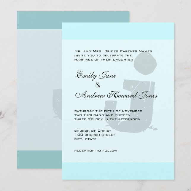 Fun & Funky Monogram on Elegant Silver Metallic Invitation (Front/Back)
