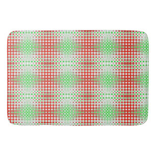 Fun, funky retro green, red, yellow pattern bath mat
