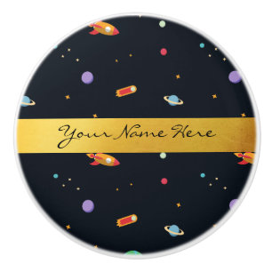 Fun Funky Retro Outer Space Rocket & Planets Ceramic Knob