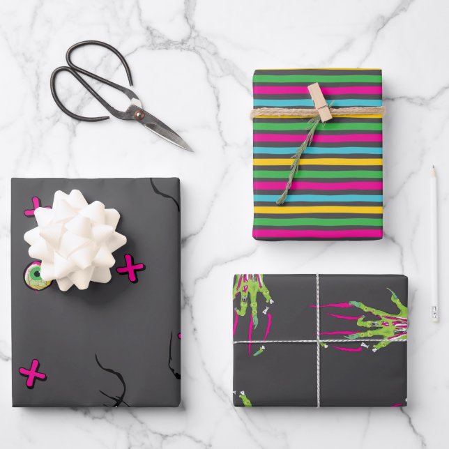 Fun Funky Scary Cute Zombie Death & Candy  Wrapping Paper Sheet (Front)
