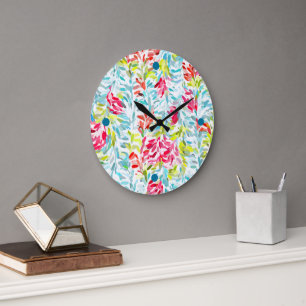 Fun Funky Summer Colours Paint Splatter Art Large Clock