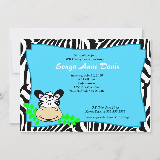 Fun & Funky Zebra Stripe 5x7 Baby Shower Invite (Front)