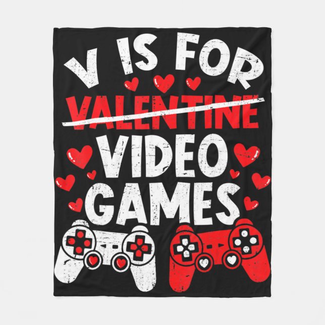 Fun Gamer Valentines Day Boys  Vis for Video Games Fleece Blanket (Front)