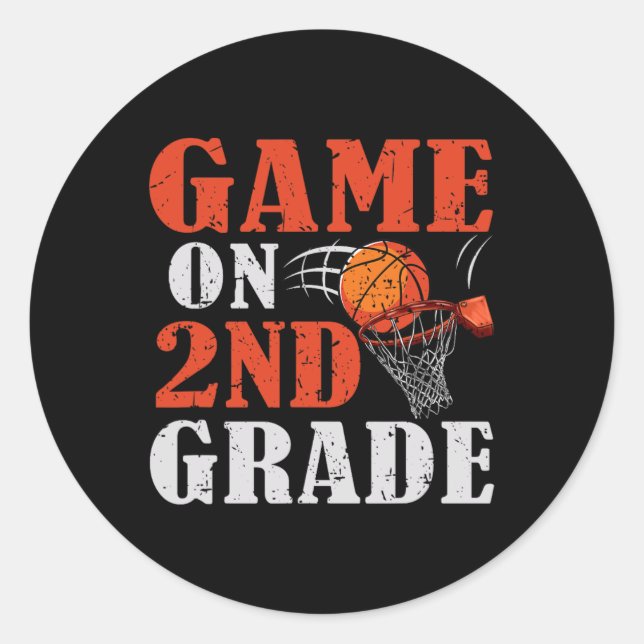 Fun Games On 2nd Grade Basketball Back To School F Classic Round Sticker (Front)