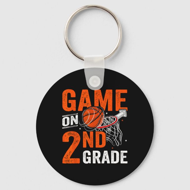 Fun Games On Second Grade Basketball First Day Of  Keychain (Front)