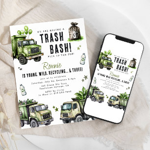 Fun Garbage Recycle 3rd Birthday Party Invitation