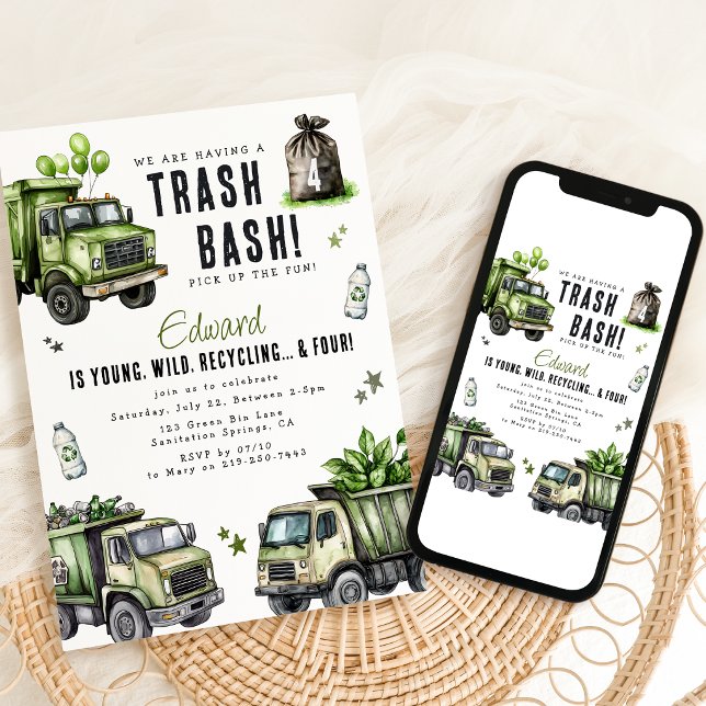 Fun Garbage Recycle 4th Birthday Party Invitation (Creator Uploaded)