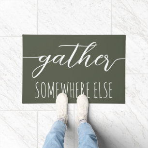Fun Gather Somewhere Else Green Introvert Doormat