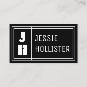 Fun Geometric Modern Initials & Name   Black Business Card