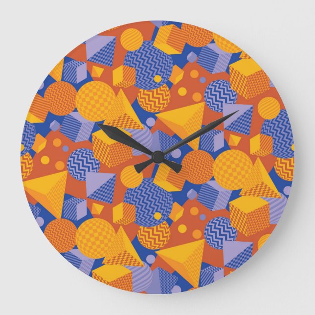 Fun Geometric Orange Violet Pattern Large Clock (Front)