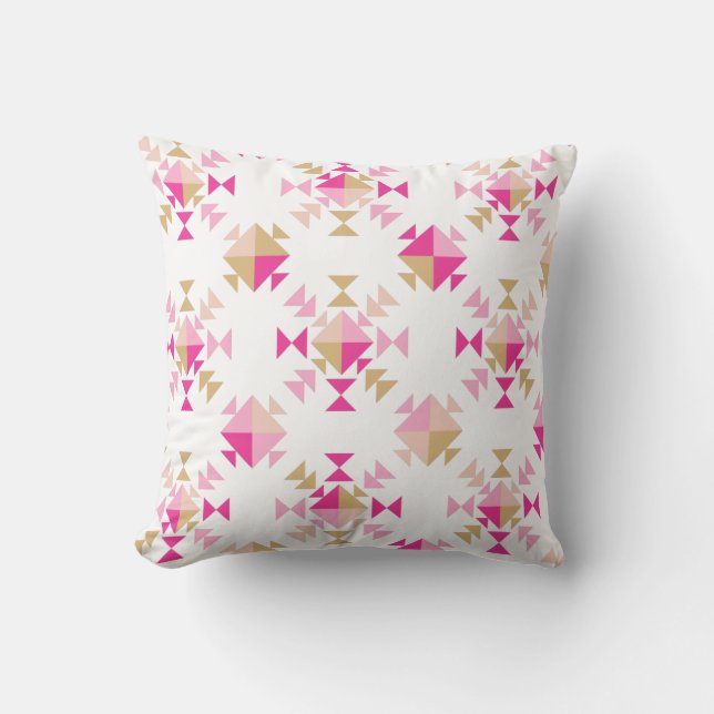 Fun Geometric Quilt Block Pattern in Pink and Red Throw Pillow (Front)