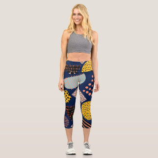 Fun Geometry: Abstract Multicolor Pattern Capri Leggings