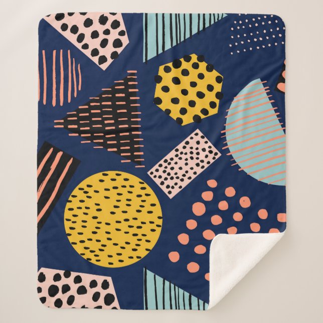 Fun Geometry: Abstract Multicolor Pattern Sherpa Blanket (Front)