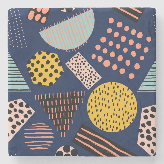 Fun Geometry: Abstract Multicolor Pattern Stone Coaster (Front)