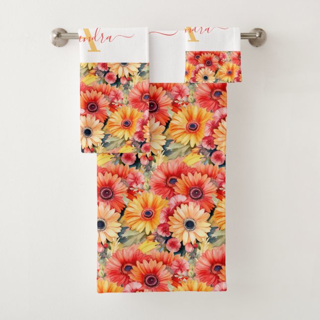 Fun Gerbera Daisies Floral Towel Set (En situation)
