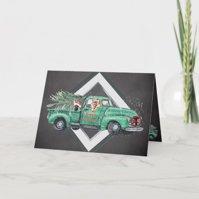 Fun German Shepherds in Vintage Truck Holiday (Front)