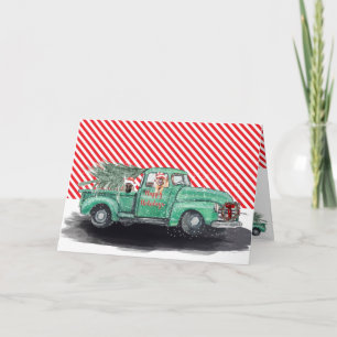 Fun German Shepherds in Vintage Truck Holiday Card