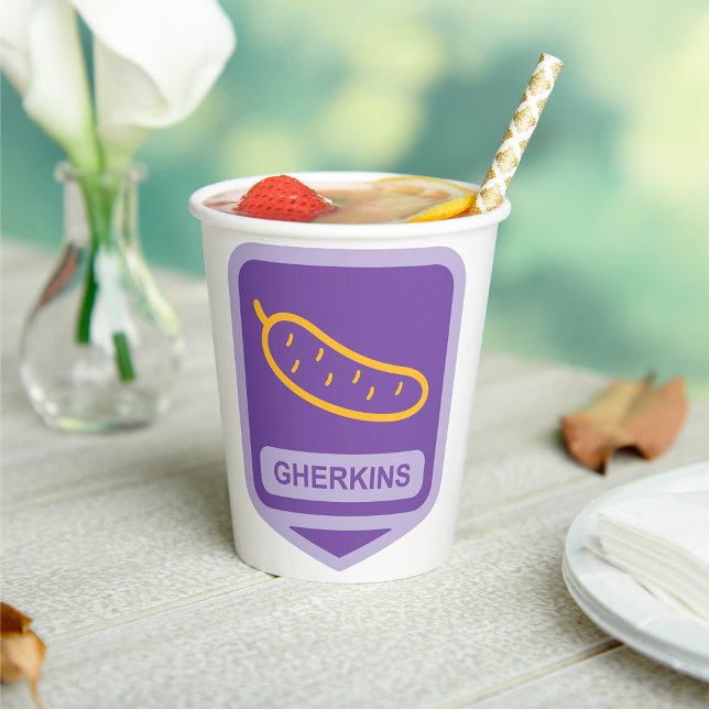 Fun Gherkin Pickle Icon Purple and Yellow Paper Cups (Creator Uploaded)
