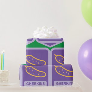 Fun Gherkin Pickle Icon Purple and Yellow Wrapping Paper