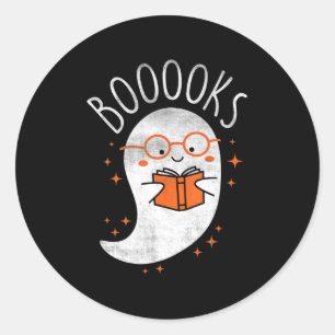 Fun Ghost Book Reading Halloween Cute Teacher Top  Classic Round Sticker
