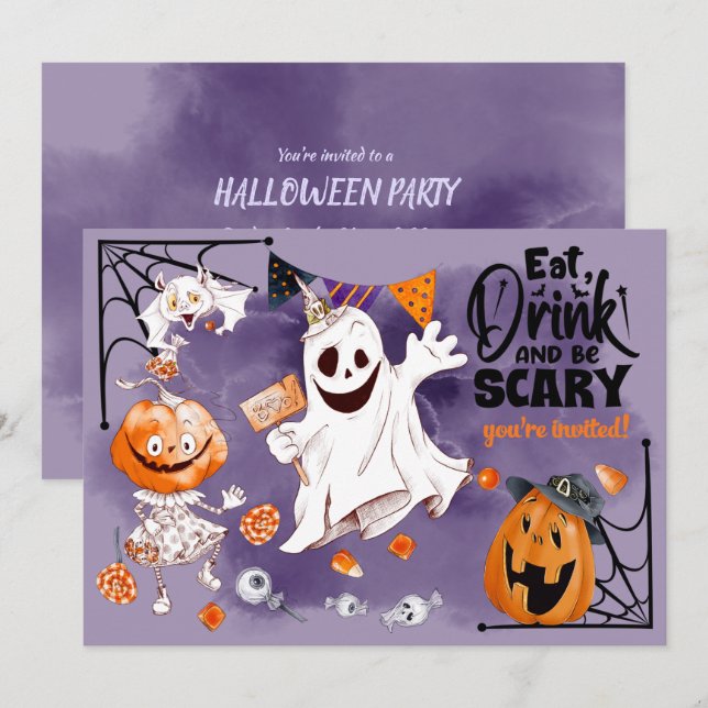 Fun Ghost, Jack O'Lantern, Bat Halloween Party  Invitation (Front/Back)