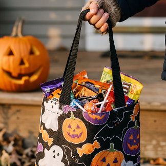 Fun Ghost & Pumpkin Pattern Spooky Trick or Treat Tote Bag