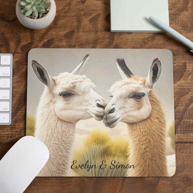 Fun Gift for Couples Engaged Kissing Lamas Mouse Pad (Creator Uploaded)