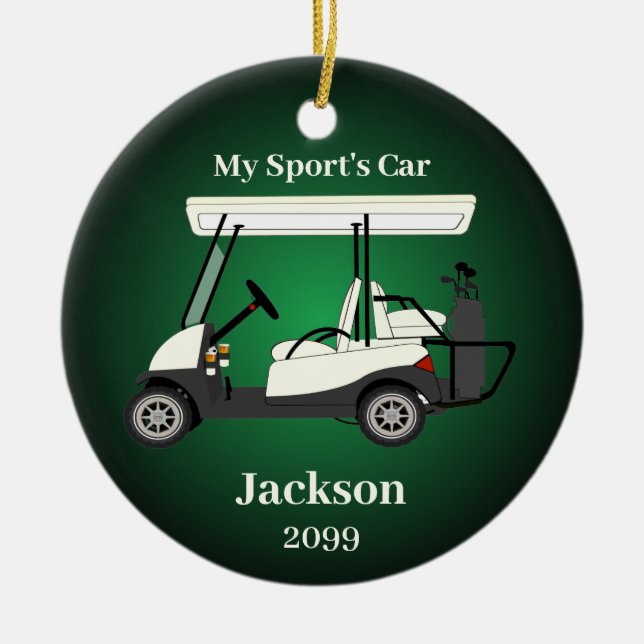 Fun Gift for Him Golfer Golf Cart  Ceramic Ornament (Front)