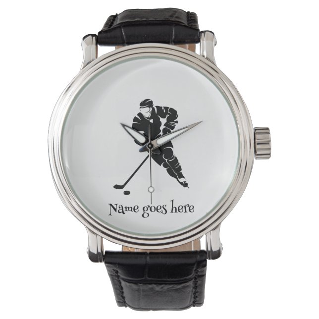 Fun gift for Hockey Player. Customize name. Watch (Front)